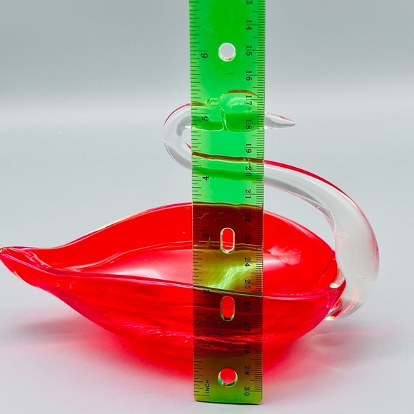 MCM Amberina Hand Blown Art Glass Swan Trinket Dish - Picture 8 of 8